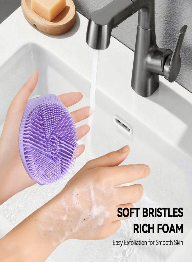 HAYSNA 2-Pack Soft Silicone Dual-Sided Body Scrubber & Loofah | Gentle Exfoliating Shower Brush for Men & Women | Creates Rich Lather, Easy to Clean (Gray & Purple) - Image 4