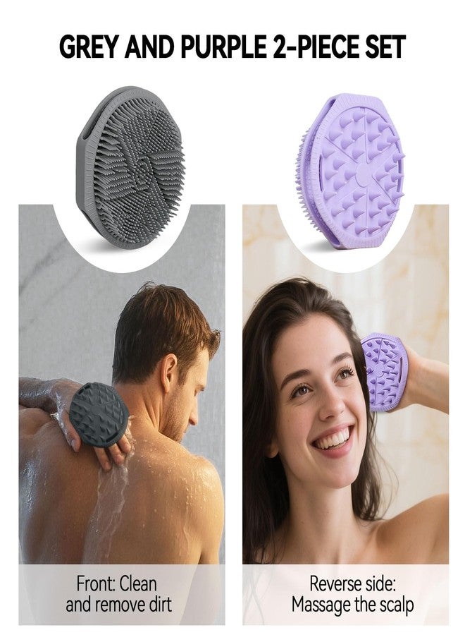 HAYSNA 2-Pack Soft Silicone Dual-Sided Body Scrubber & Loofah | Gentle Exfoliating Shower Brush for Men & Women | Creates Rich Lather, Easy to Clean (Gray & Purple) - Image 2