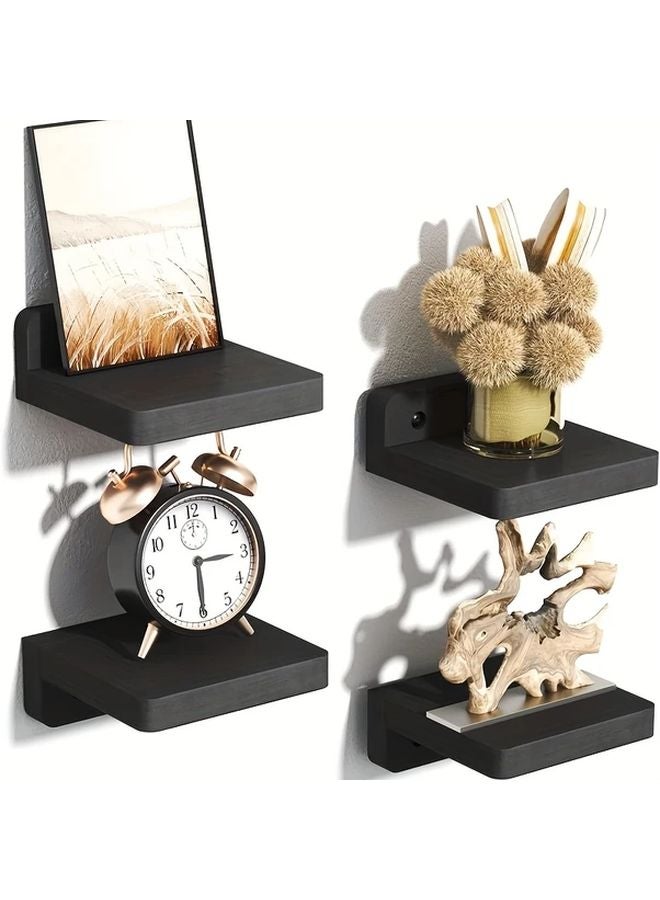 4pcs Wooden Wall Mounted Shelves Light Burnt Color Rustic French Country Style - Image 3