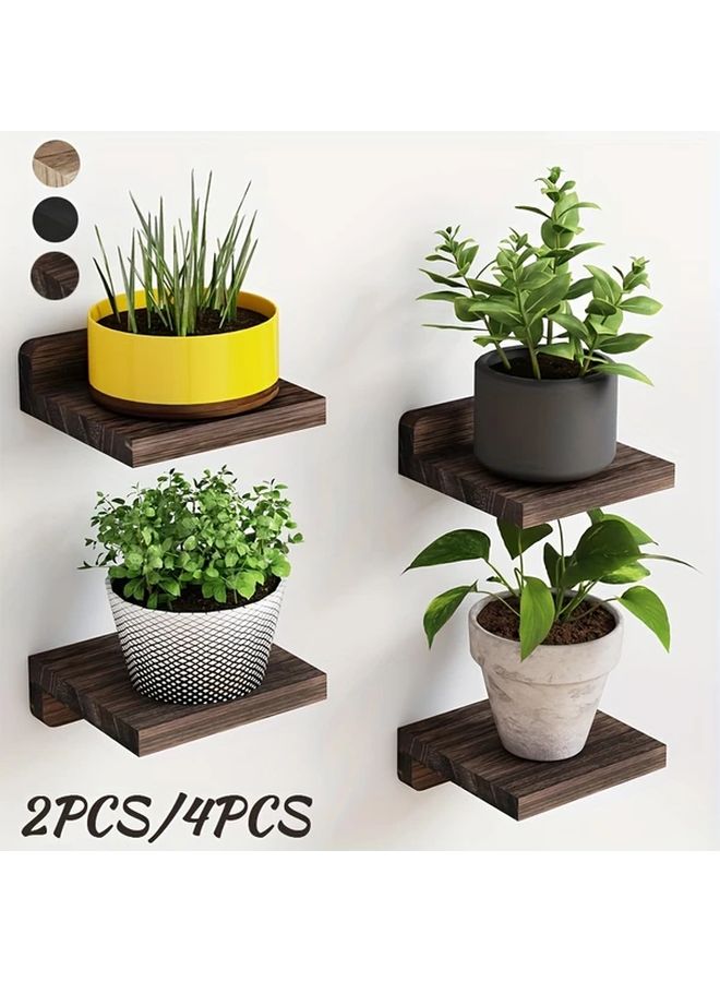 4pcs Wooden Wall Mounted Shelves Light Burnt Color Rustic French Country Style - Image 2