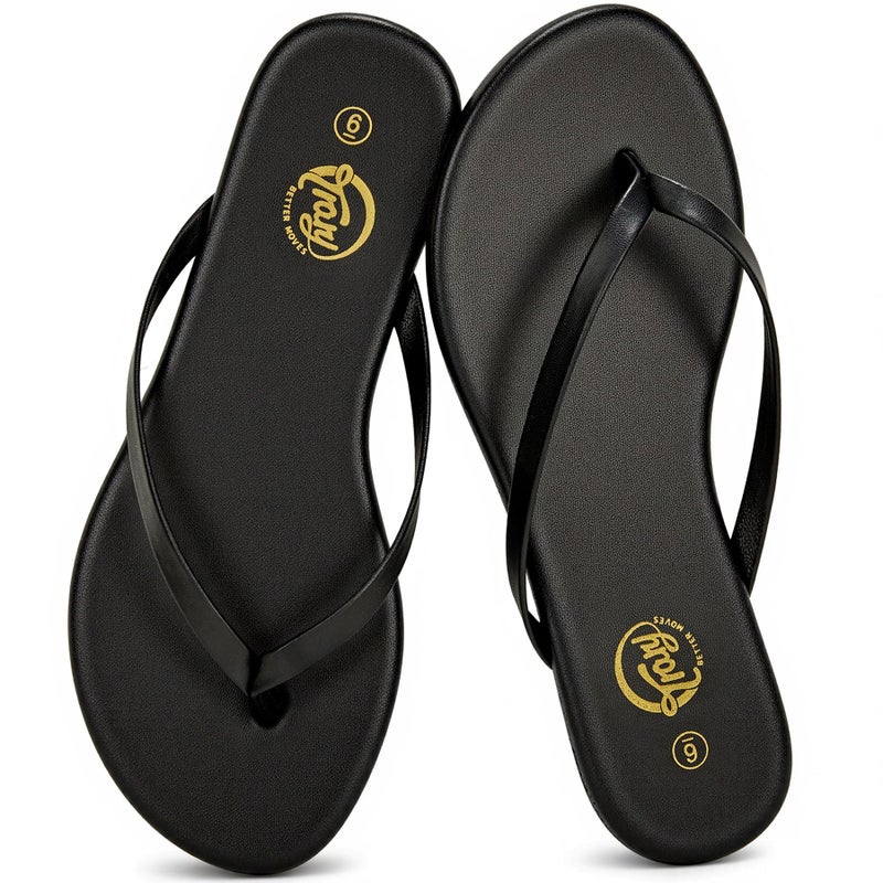 Trary Flip Flops for Women, Comfortable Flat Sandals with Arch Support, Memory Foam Flat Thong Sandals,D ressy Summer Slides for Beach Vacation, Black Slides Sandals Size 9 - Image 1