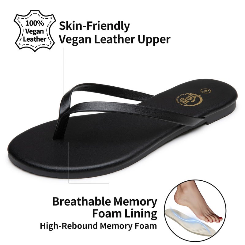 Trary Flip Flops for Women, Comfortable Flat Sandals with Arch Support, Memory Foam Flat Thong Sandals,D ressy Summer Slides for Beach Vacation, Black Slides Sandals Size 9 - Image 2