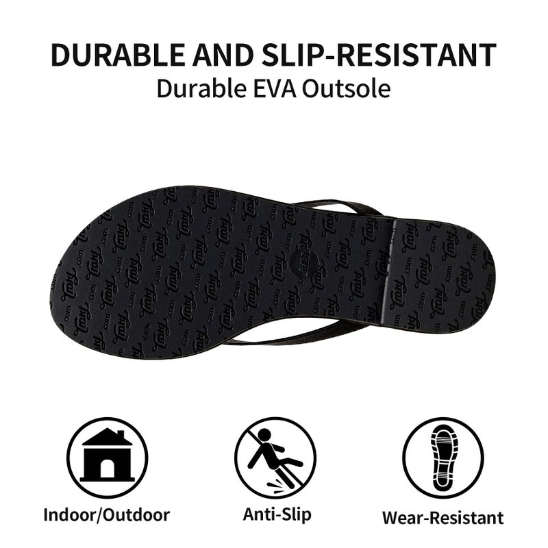 Trary Flip Flops for Women, Comfortable Flat Sandals with Arch Support, Memory Foam Flat Thong Sandals,D ressy Summer Slides for Beach Vacation, Black Slides Sandals Size 9 - Image 4