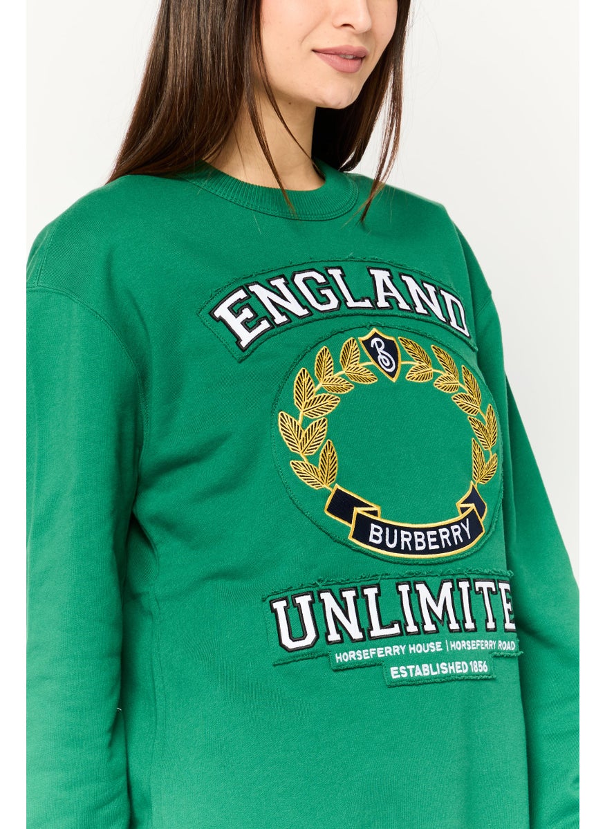 BURBERRY Women Crew Neck Embroidered Long Sleeves Sweatshirt, Green Combo  - Image 3