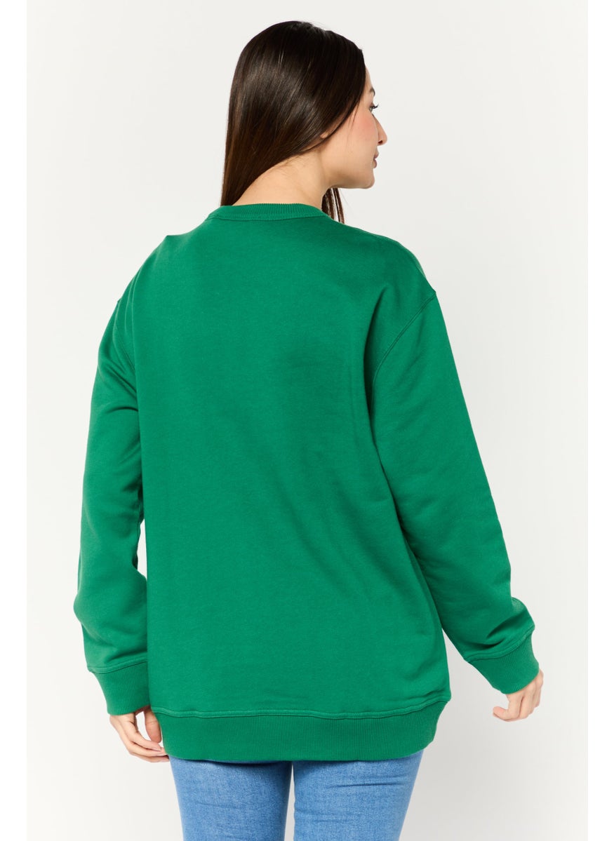 BURBERRY Women Crew Neck Embroidered Long Sleeves Sweatshirt, Green Combo  - Image 4
