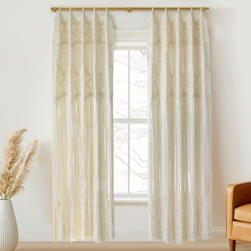 IOWER Macrame Curtains Windows 2 Panels 50 Wx75 L Macrame Closet Doorway Boho Curtains Long Macrame Decor Wedding Backdrop