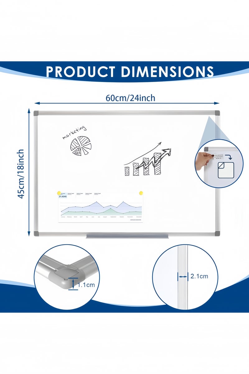 GGEROU Magnetic Dry Erase Whiteboard Wall Mounted White Board for Meeting, Planning, Displaying 45×60cm - Image 5