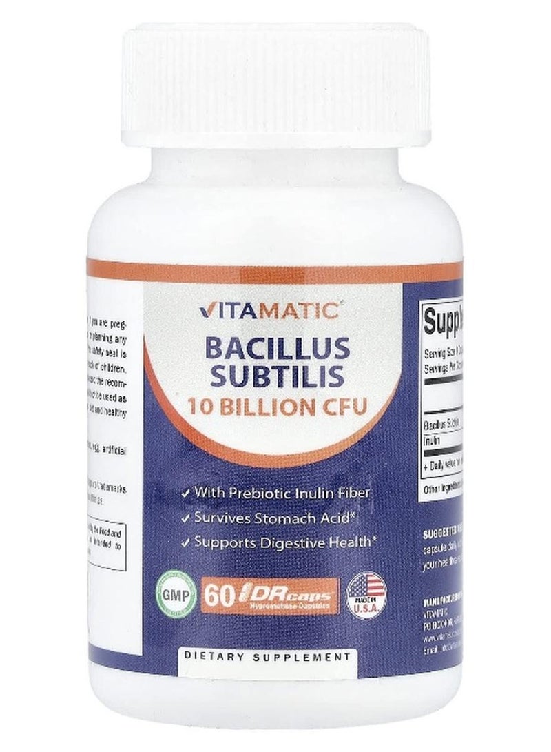 Vitamatic فيتاميناتيك، باكillus سوبتيليس، 60 كبسولة DRcaps® من الهيبرومايلوز - Image 1