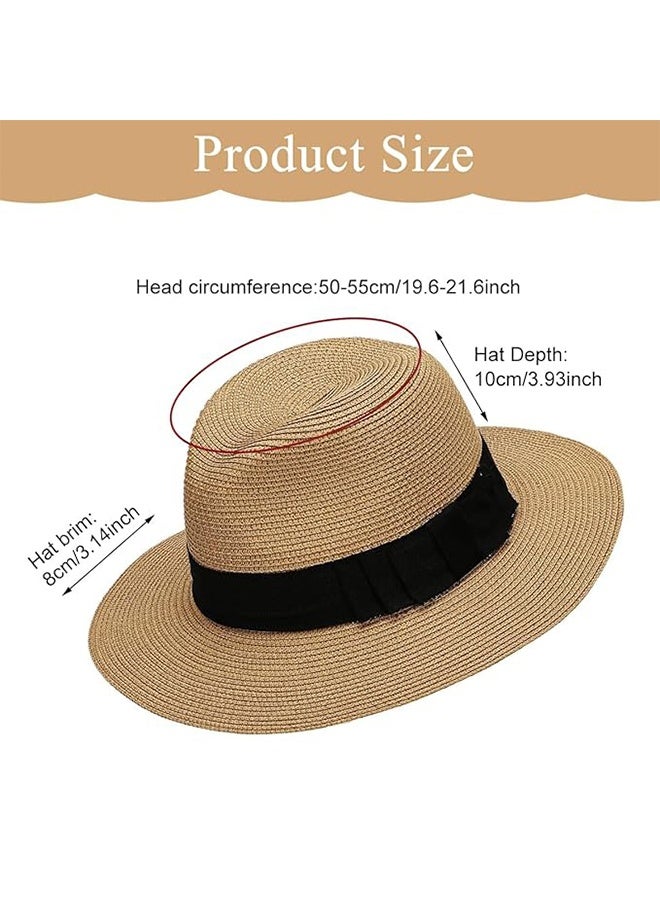 Womens Mens Wide Brim Straw Panama Hat  Summer Beach Sun Hat UPF Straw Hat For Women - Image 4