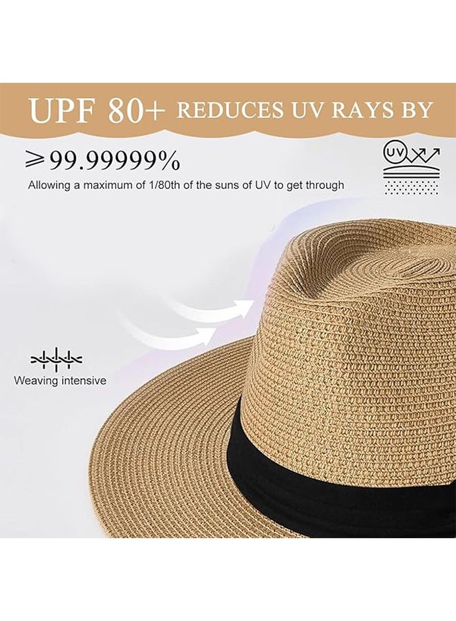Womens Mens Wide Brim Straw Panama Hat  Summer Beach Sun Hat UPF Straw Hat For Women - Image 3