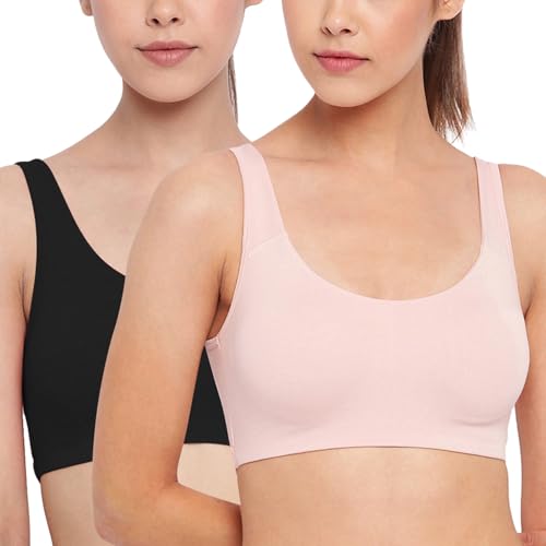Enamor SB06 Low Impact Slip on Everyday Sports Bra for women - Non-Padded, non-wired & High Coverage | Available in solids & prints-(SB06_Pearl / Black_L) - Image 1
