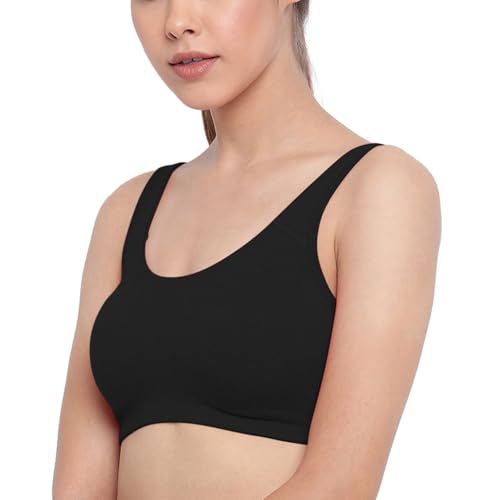 Enamor SB06 Low Impact Slip on Everyday Sports Bra for women - Non-Padded, non-wired & High Coverage | Available in solids & prints-(SB06_Pearl / Black_L) - Image 4