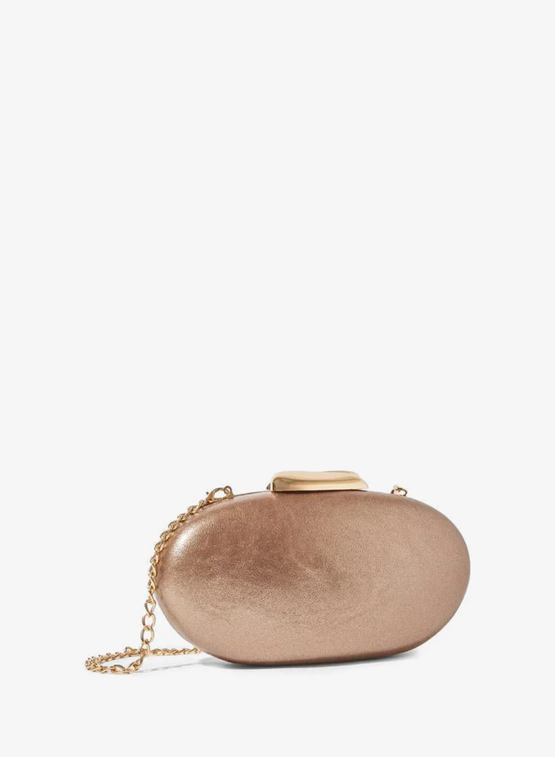 Styli Metallic Brown Clasp Clutch with Chain Strap