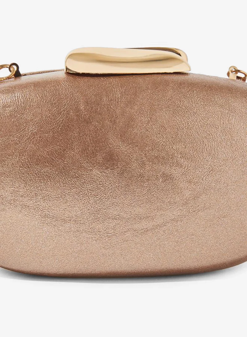 Styli Metallic Brown Clasp Clutch with Chain Strap