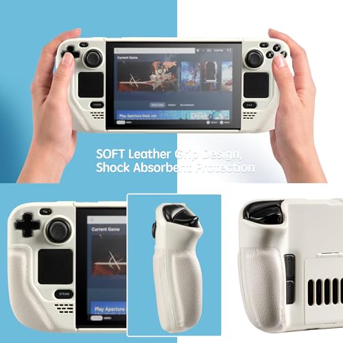 UYIYE Steam Deck OLED Case with Kickstand Premium Leather Grip Protective Cover for Steam Deck OLED LCD 20222023 Aesthetic Shockproof Shell Accessories AntiSlip Heat Dissipation White - Image 3