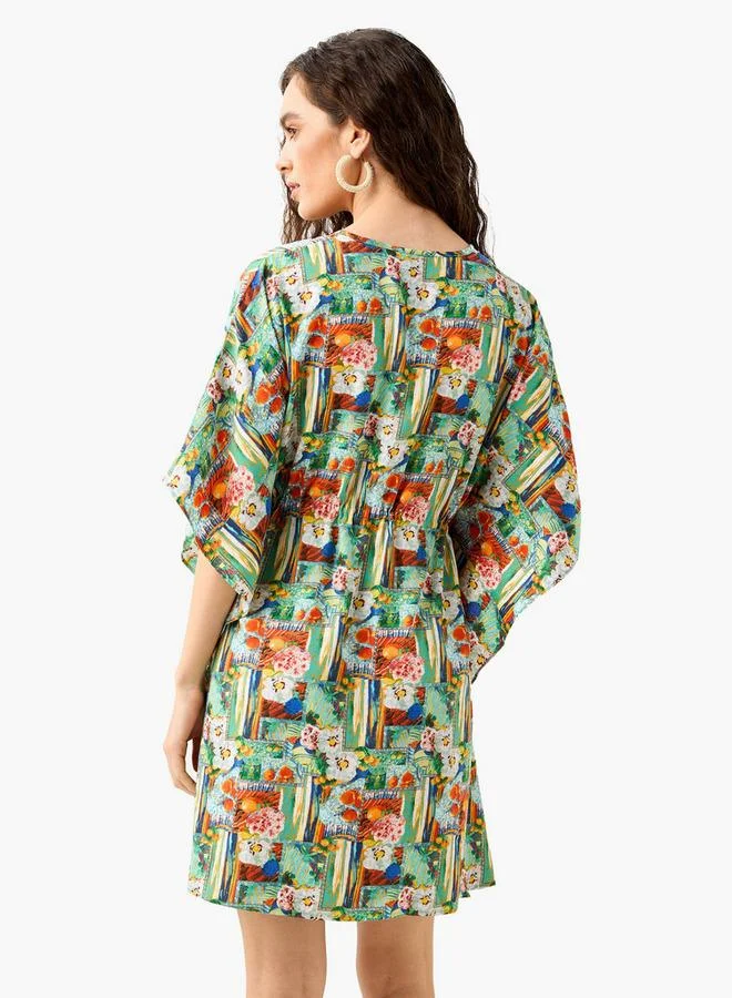 Splash FAV Printed Kaftan Cover Up with Tie-Up and V-neck