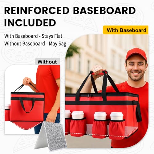 CIVJET Insulated Food Delivery Bag with 4 Cup Holders and Bottom Support, XXX-Large Insulated Grocery Bags Keep Food Hot/Cold, Cooler Bags with Drink Carrier, Food Carrier Catering Bag for Events, Red - Image 4