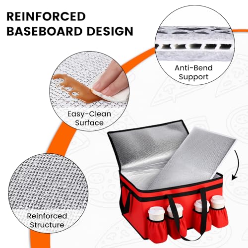 CIVJET Insulated Food Delivery Bag with 4 Cup Holders and Bottom Support, XXX-Large Insulated Grocery Bags Keep Food Hot/Cold, Cooler Bags with Drink Carrier, Food Carrier Catering Bag for Events, Red - Image 3