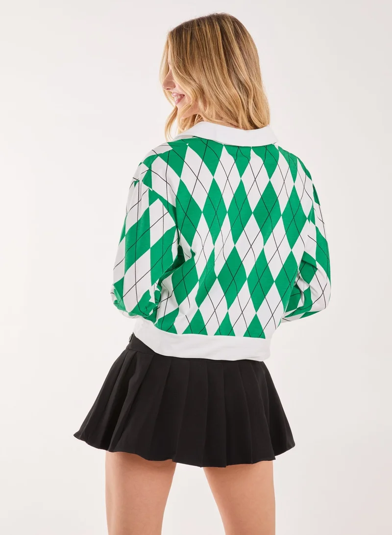 بينك فانيلا بلوزة بأكمام طويلة وياقة ماسية