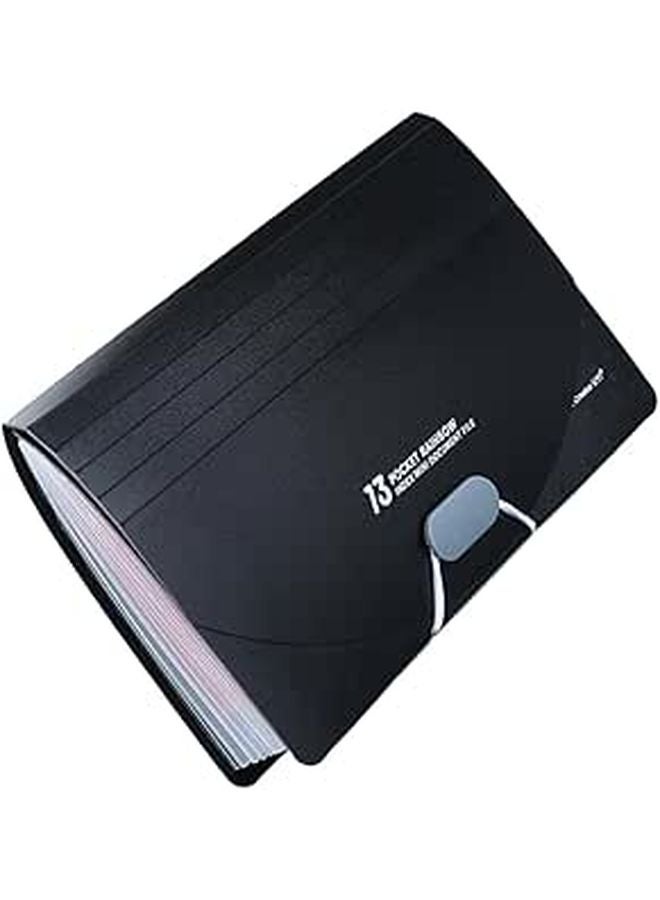 A6 Expanding File Folder 13 Pockets Accordion Organizer Black Cover Rainbow Pages - Image 1