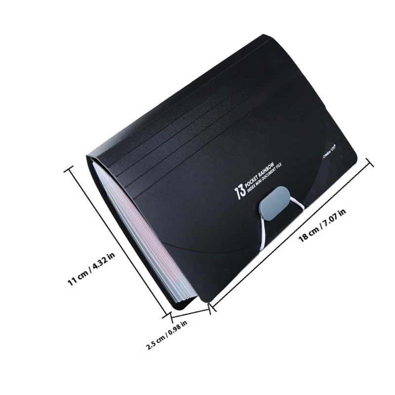 A6 Expanding File Folder 13 Pockets Accordion Organizer Black Cover Rainbow Pages - Image 3