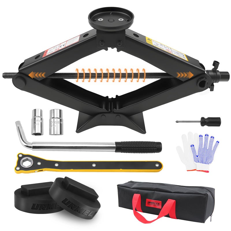 URMECCH 3Ton Scissor Jack Kit for BMW MINI with Rubber Jack Pads Car Spare Tire Repair Tool Kit for BMW with Scissor Jack Tire Changing Tools for BMW with Telescoping Lug Wrench 17192123mm