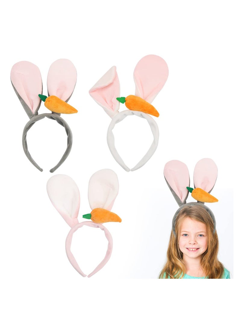 Generic - Bunny Ears Headbands, 3Pcs Plush Rabbit Ears Headband White Grey Pink, Cute Rabbit Carrot Headband  Party Cosplay Kids Adults for Party Favor Costume Decor - Image 1