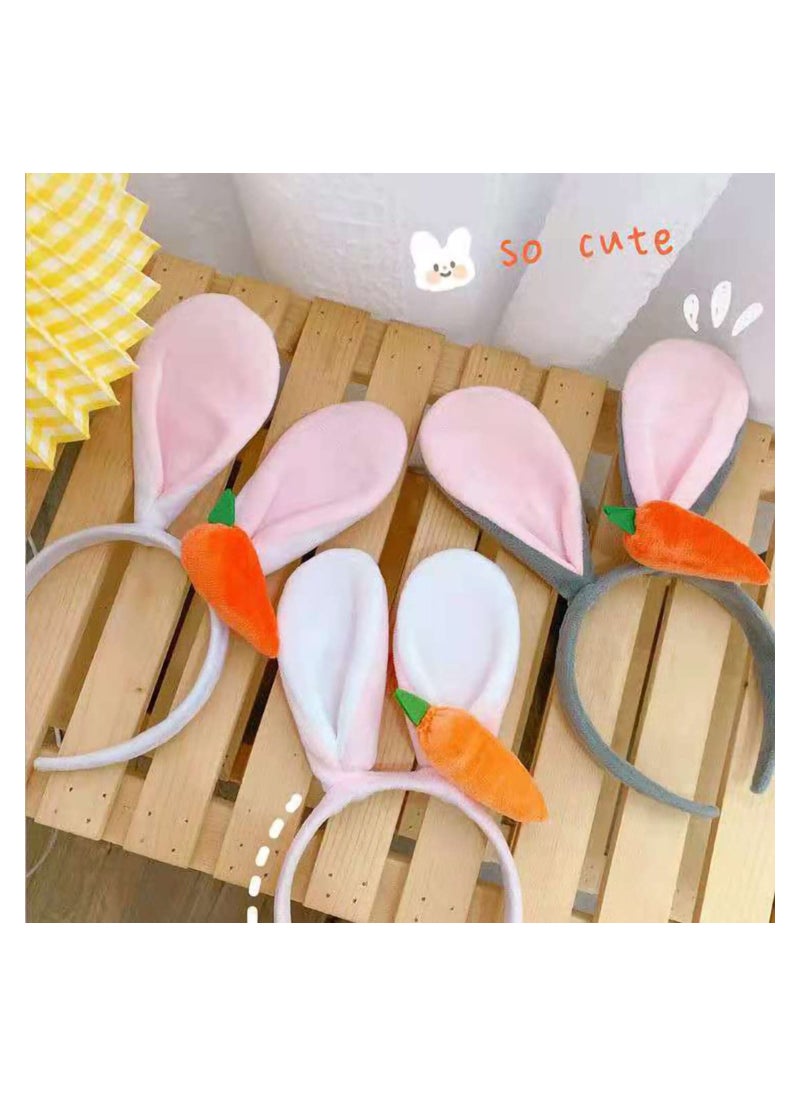 Generic - Bunny Ears Headbands, 3Pcs Plush Rabbit Ears Headband White Grey Pink, Cute Rabbit Carrot Headband  Party Cosplay Kids Adults for Party Favor Costume Decor - Image 1