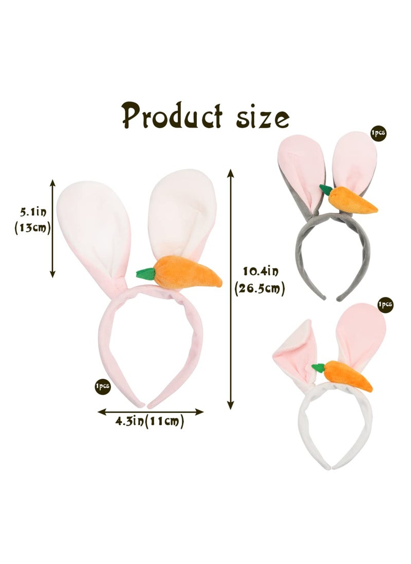 Generic - Bunny Ears Headbands, 3Pcs Plush Rabbit Ears Headband White Grey Pink, Cute Rabbit Carrot Headband  Party Cosplay Kids Adults for Party Favor Costume Decor - Image 1