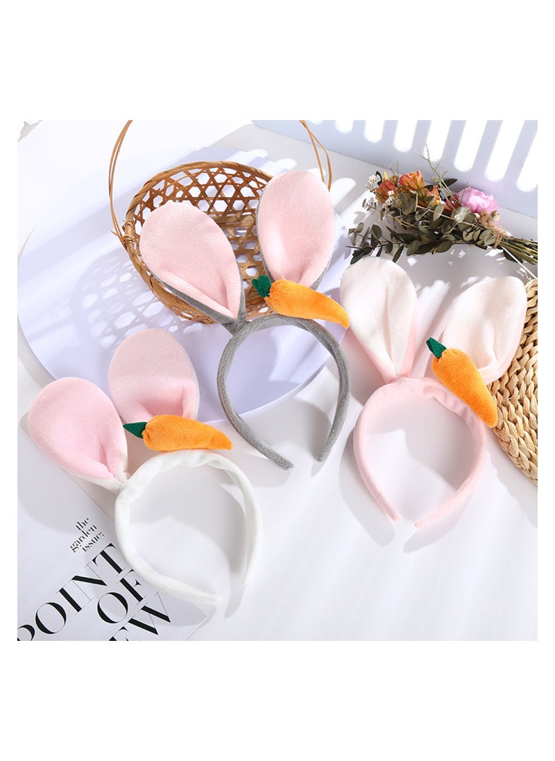 Generic - Bunny Ears Headbands, 3Pcs Plush Rabbit Ears Headband White Grey Pink, Cute Rabbit Carrot Headband  Party Cosplay Kids Adults for Party Favor Costume Decor - Image 1