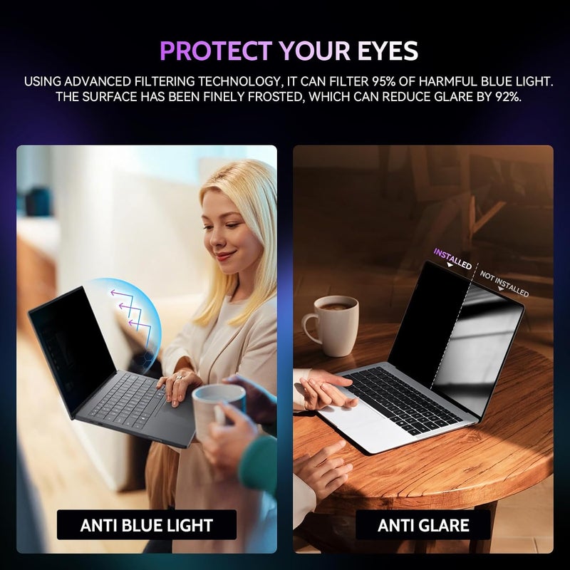Peslv 360° 4 Way Laptop Privacy Screen for 13.4 & 13.3 Inch 16:10 Aspect Ratio Computer Monitor, Anti Glare Blue Light Spy Filter Private Cover, Bubble-Free Black Security Protector - Image 3