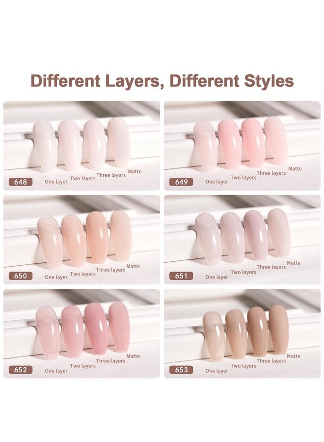 RARJSM Nude Gel Nail Polish Sheer Jelly Gray Pale Pink Gel Polish Set Of 6 Transparent Colors Clear Light Brown Gray Purple Neutral Nuded Nail Varnish Led Uv Curing Requires 7.5Ml For Home Salon - Image 5