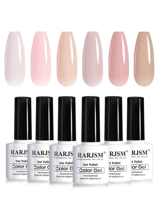 RARJSM Nude Gel Nail Polish Sheer Jelly Gray Pale Pink Gel Polish Set Of 6 Transparent Colors Clear Light Brown Gray Purple Neutral Nuded Nail Varnish Led Uv Curing Requires 7.5Ml For Home Salon - Image 1