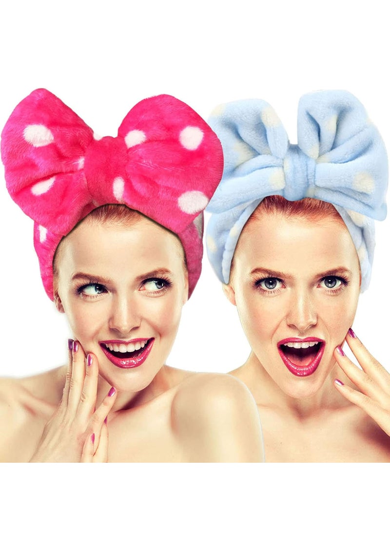 Hairizone Hairizone 2 Pack Makeup Headbands for Washing Face Shower Spa Soft and Cute Big Bow Hair Bands for Women and Girls Light BlueRoseo 