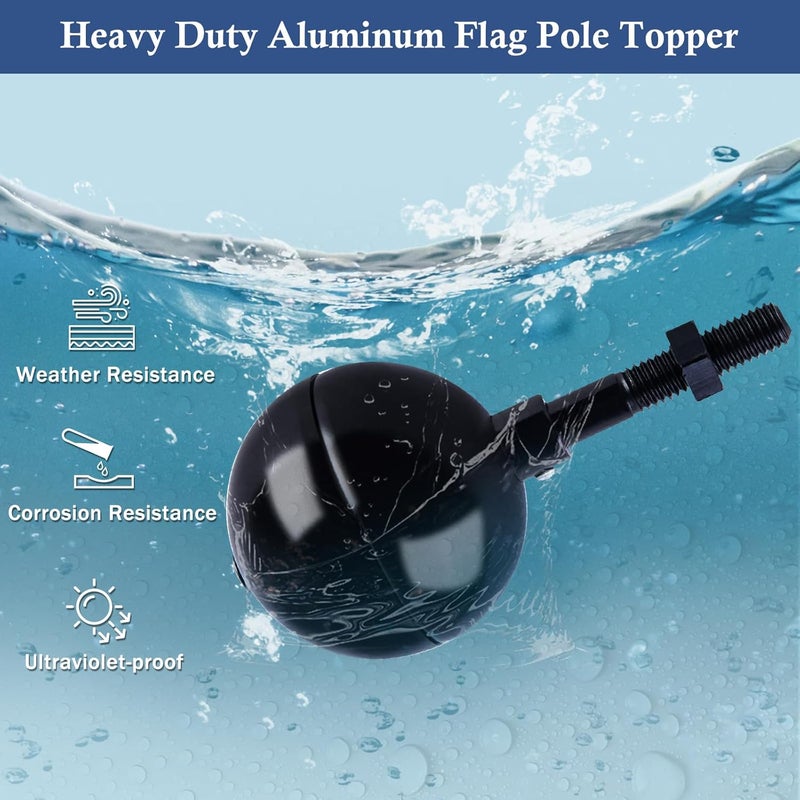 NQ Flag Pole Ball Topper Ornament - Flagpole Top Replacement, Aluminum Anodized Finish - 1/2"-13UNC Threading Fit Most USA Flag Pole,Truck & Solar Light (3", Black) - Image 4