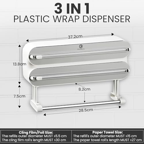 OCEANEVO 3-in-1 Magnetic Foil Paper Cutter and Holder, Cling Food Wrap Dispenser with Cutter, Kitchen Tissue Roll Holder | Silver Design, 1-Year Warranty - Image 2