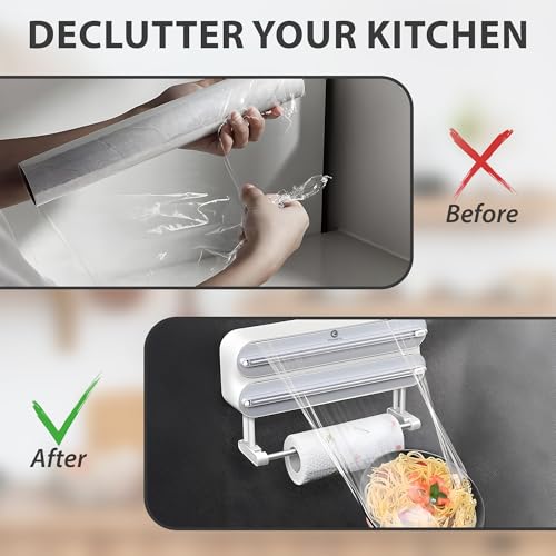 OCEANEVO 3-in-1 Magnetic Foil Paper Cutter and Holder, Cling Food Wrap Dispenser with Cutter, Kitchen Tissue Roll Holder | Silver Design, 1-Year Warranty - Image 5