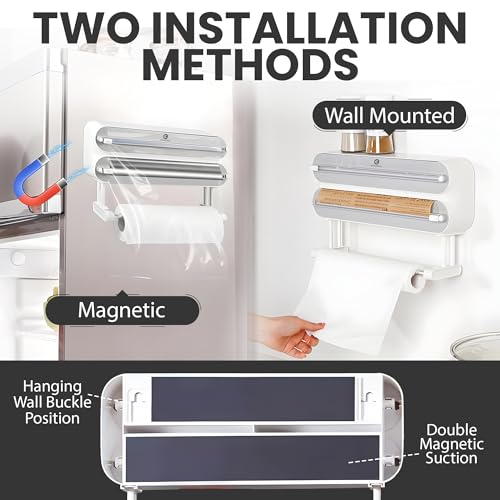 OCEANEVO 3-in-1 Magnetic Foil Paper Cutter and Holder, Cling Food Wrap Dispenser with Cutter, Kitchen Tissue Roll Holder | Silver Design, 1-Year Warranty - Image 4