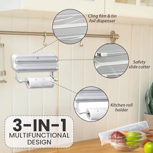 OCEANEVO 3-in-1 Magnetic Foil Paper Cutter and Holder, Cling Food Wrap Dispenser with Cutter, Kitchen Tissue Roll Holder | Silver Design, 1-Year Warranty - Image 3