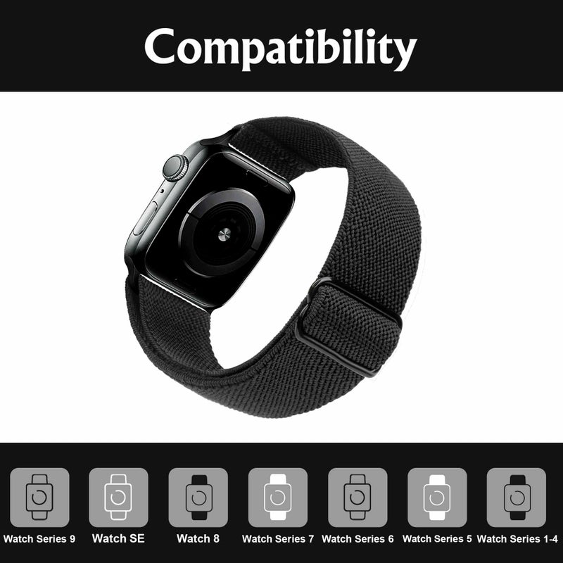 Arae Stretchy WatchBand Compatible for Apple Watch Band 42mm 41mm 40mm 38mm Comfortable Adjustable Sport Band for iWatch Series 11 10 9 8 7 6 5 4 SE 3 2 1 Women Men - Black - Image 2