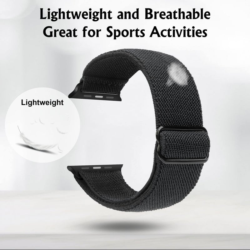 Arae Stretchy WatchBand Compatible for Apple Watch Band 42mm 41mm 40mm 38mm Comfortable Adjustable Sport Band for iWatch Series 11 10 9 8 7 6 5 4 SE 3 2 1 Women Men - Black - Image 3