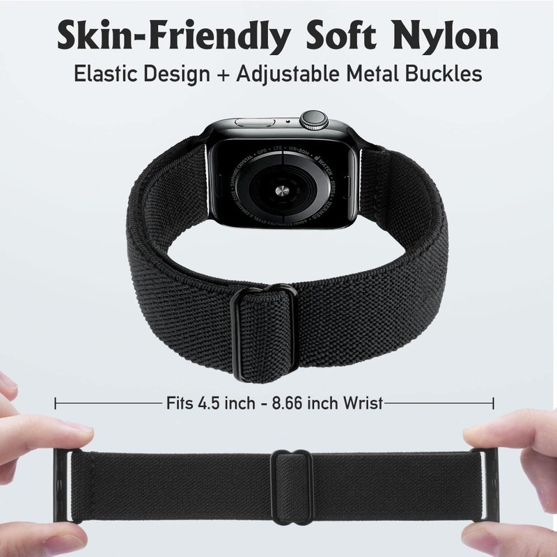Arae Stretchy WatchBand Compatible for Apple Watch Band 42mm 41mm 40mm 38mm Comfortable Adjustable Sport Band for iWatch Series 11 10 9 8 7 6 5 4 SE 3 2 1 Women Men - Black - Image 4