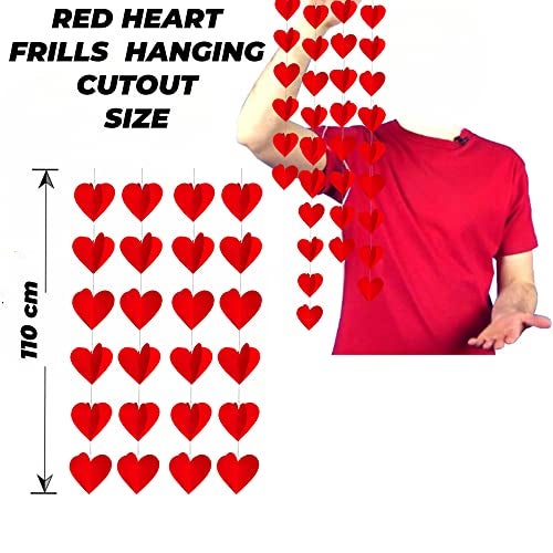 TOYXE 3D Heart Shape Hanging Frills Garland Valentines Day Decoration Red Color Pack of 4 Pcs, Wall Decor Hanging String Decorations for Wedding/Birthday Party - Image 3