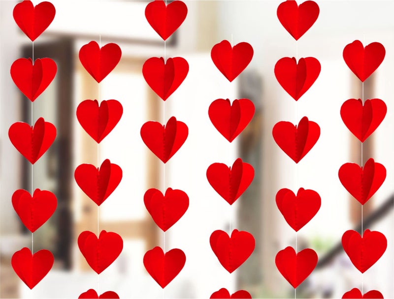 TOYXE 3D Heart Shape Hanging Frills Garland Valentines Day Decoration Red Color Pack of 4 Pcs, Wall Decor Hanging String Decorations for Wedding/Birthday Party - Image 1