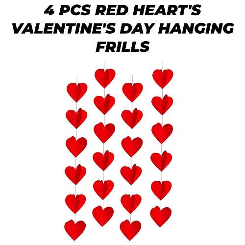 TOYXE 3D Heart Shape Hanging Frills Garland Valentines Day Decoration Red Color Pack of 4 Pcs, Wall Decor Hanging String Decorations for Wedding/Birthday Party - Image 2