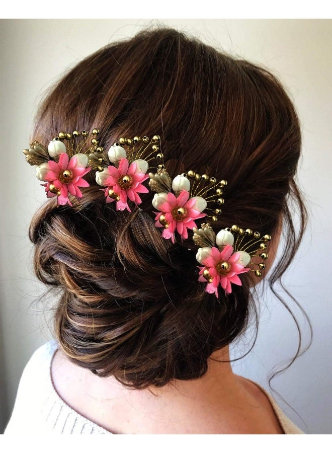 مشابك شعر نسائية من هير فلير 2144، دبابيس شعر طويلة وقصيرة، تسريحات شعر، زهور صناعية، إكسسوارات لحفلات الزفاف، العروس، وردي فاتح، عبوة من 8 قطع