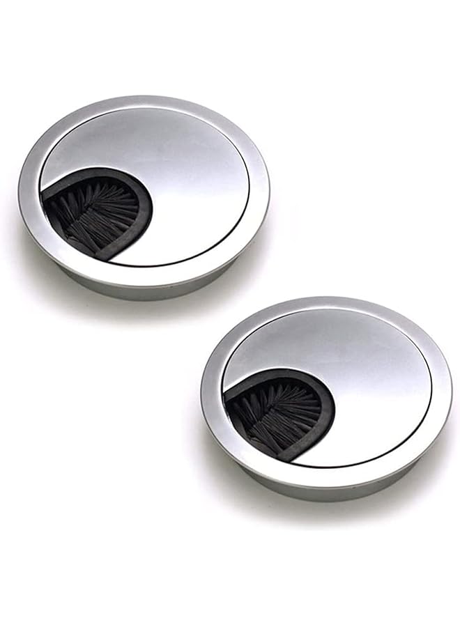 promass Desk Table Grommet Cable Tidies Caps, 60mm Desk Surface Port Hole Covers, Brushed Chrome Computer Desk Plastic Grommet Table Cable Tidy Wire Hole Cover, for Computer Desk, 2Pcs - Image 1