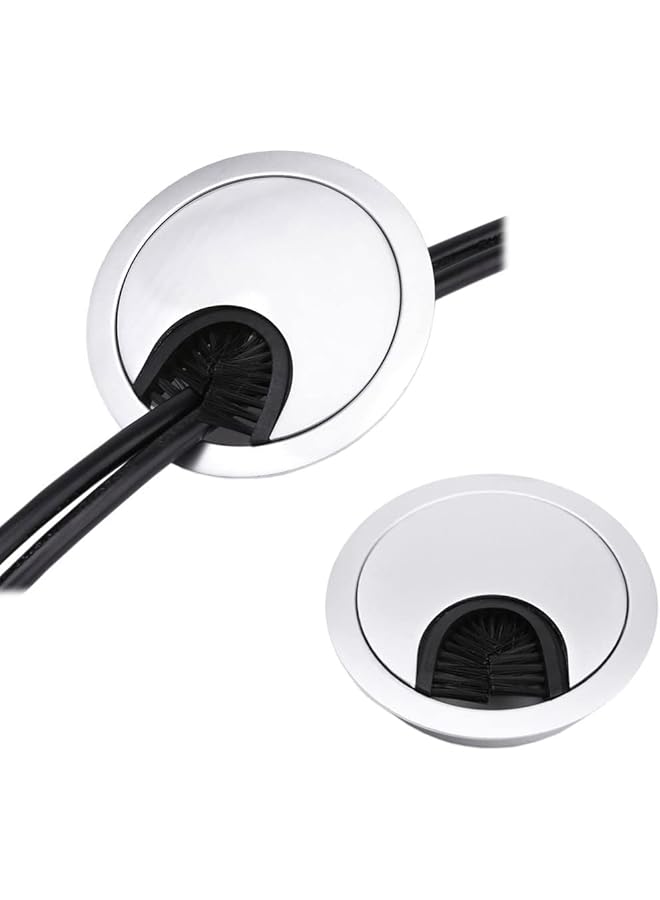 promass Desk Table Grommet Cable Tidies Caps, 60mm Desk Surface Port Hole Covers, Brushed Chrome Computer Desk Plastic Grommet Table Cable Tidy Wire Hole Cover, for Computer Desk, 2Pcs - Image 5