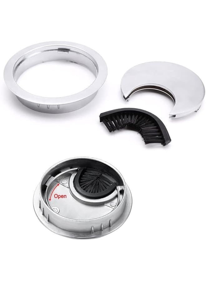 promass Desk Table Grommet Cable Tidies Caps, 60mm Desk Surface Port Hole Covers, Brushed Chrome Computer Desk Plastic Grommet Table Cable Tidy Wire Hole Cover, for Computer Desk, 2Pcs - Image 4