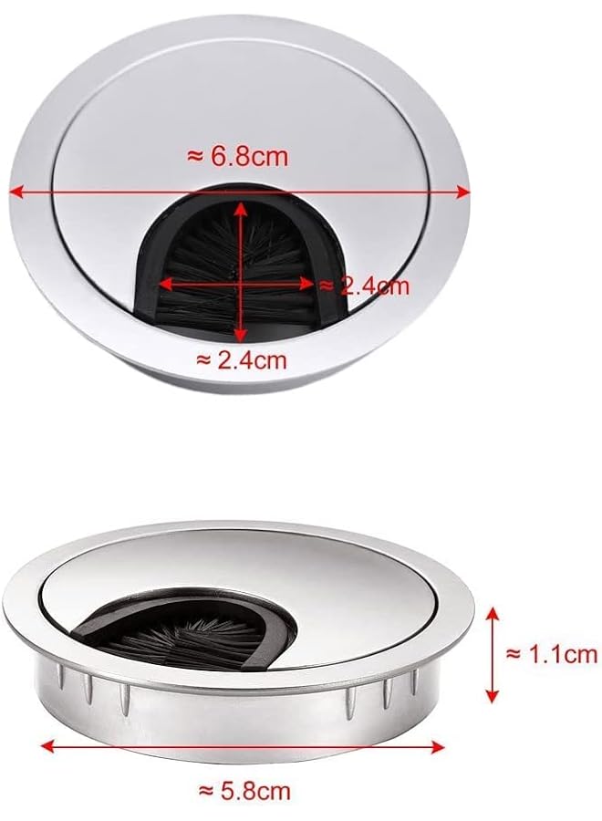 promass Desk Table Grommet Cable Tidies Caps, 60mm Desk Surface Port Hole Covers, Brushed Chrome Computer Desk Plastic Grommet Table Cable Tidy Wire Hole Cover, for Computer Desk, 2Pcs - Image 2